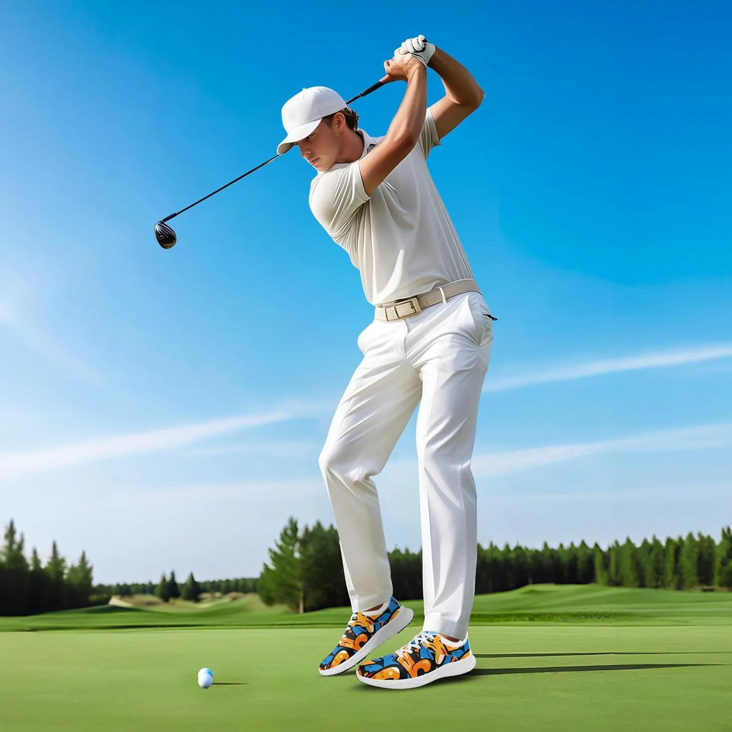 Spikeless Golf Shoes for Men, Women's Breathable Abstract Art Non-Slip Sports Walking Shoes with Air-Outer Golf Sneakers