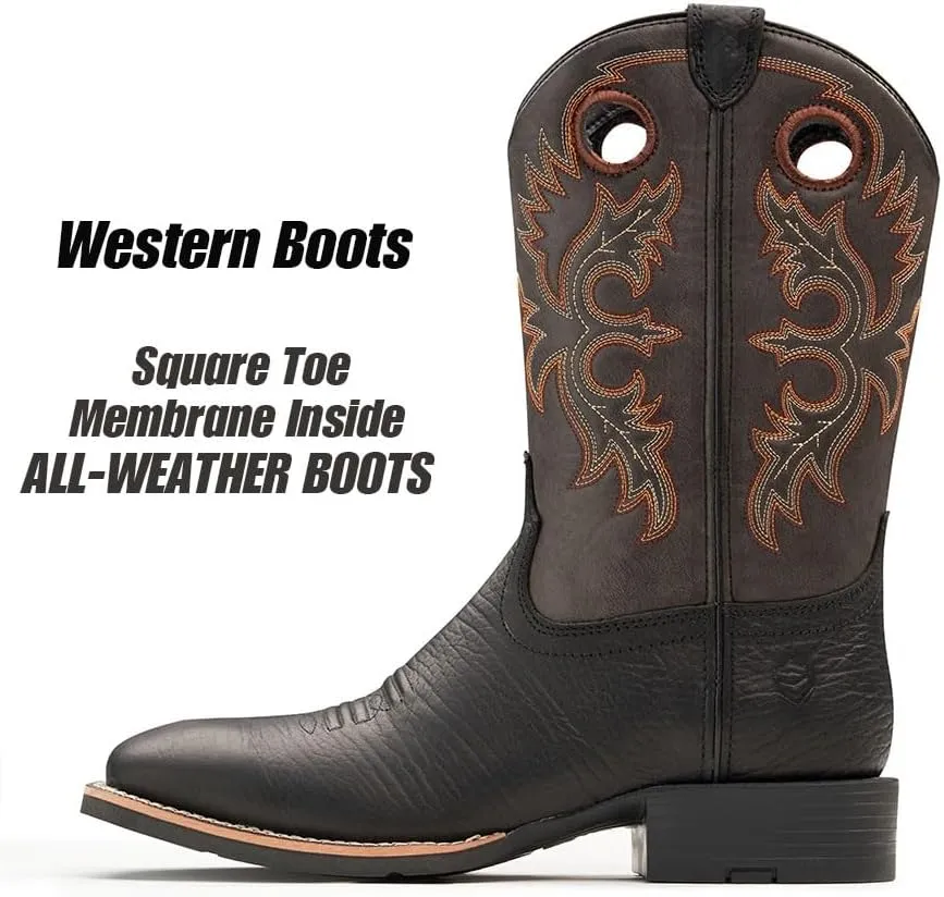 SUREWAY Western Boots For Men - Mens Square Toe Cowboy Boot,Oil/Slip Resistant,Durable Fashionable Classic Pull on 10 Inch Boots,Mid Calf Soft toe Wellington Boots