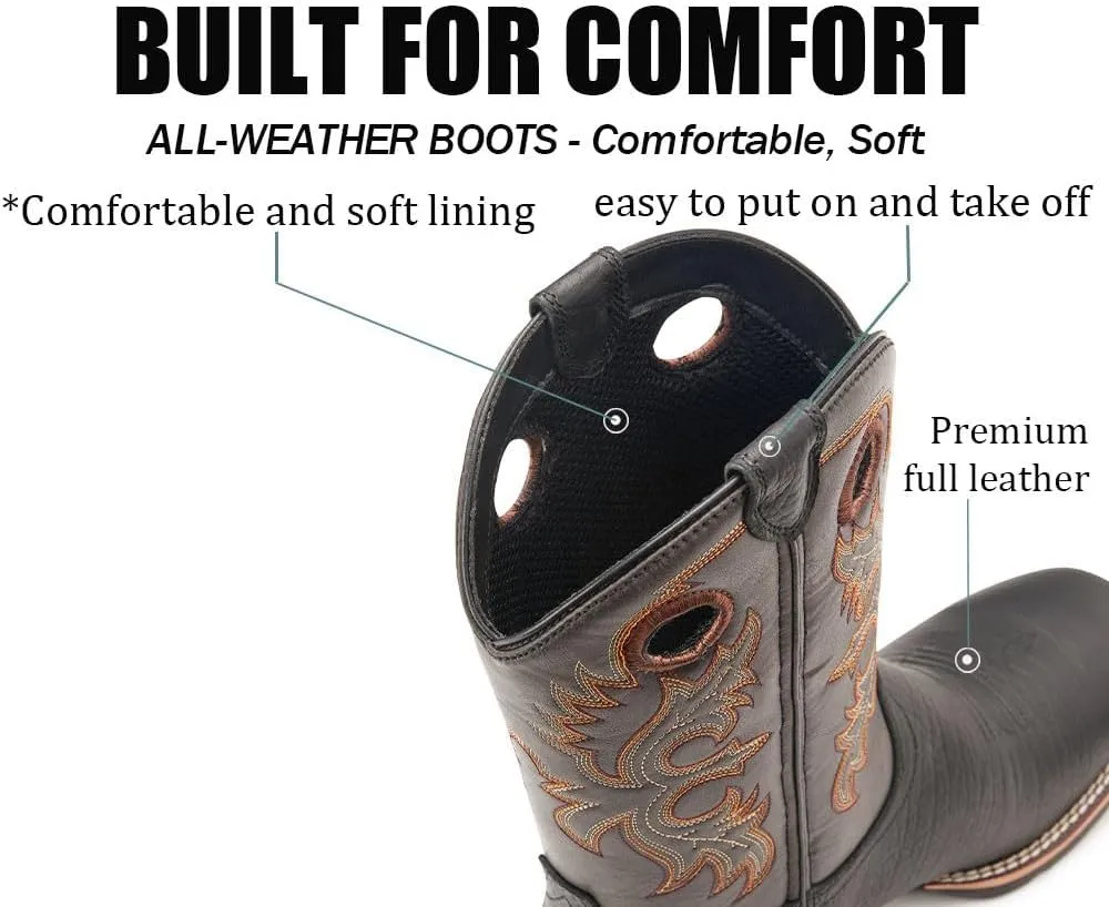 SUREWAY Western Boots For Men - Mens Square Toe Cowboy Boot,Oil/Slip Resistant,Durable Fashionable Classic Pull on 10 Inch Boots,Mid Calf Soft toe Wellington Boots