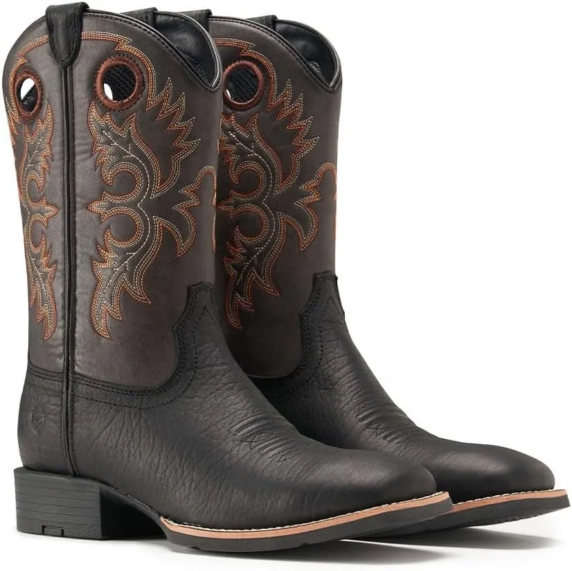 SUREWAY Western Boots For Men - Mens Square Toe Cowboy Boot,Oil/Slip Resistant,Durable Fashionable Classic Pull on 10 Inch Boots,Mid Calf Soft toe Wellington Boots