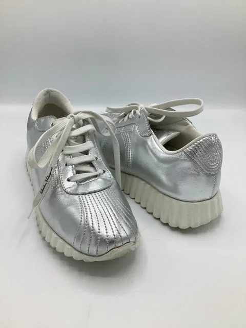 Sz 7 Salvatore Ferragamo Metalliv Silver Sneaker Shoe