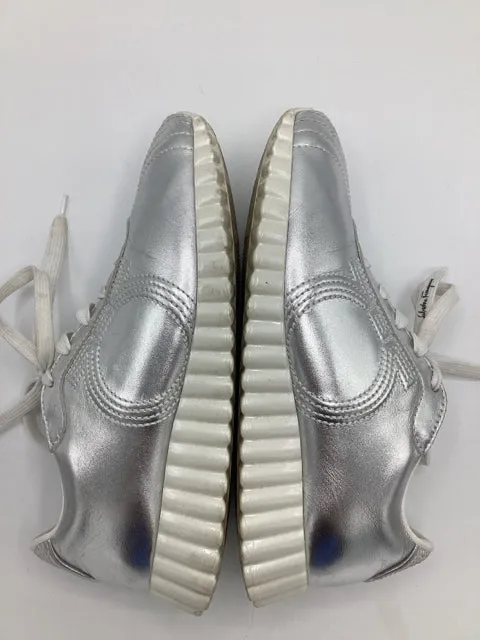 Sz 7 Salvatore Ferragamo Metalliv Silver Sneaker Shoe