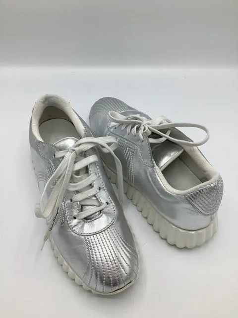 Sz 7 Salvatore Ferragamo Metalliv Silver Sneaker Shoe