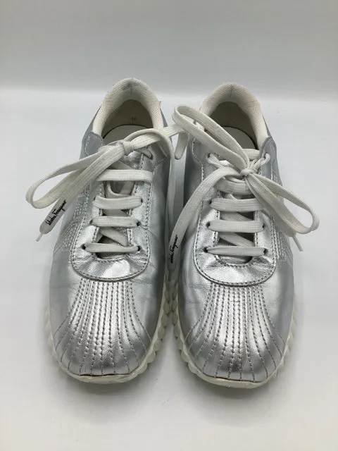 Sz 7 Salvatore Ferragamo Metalliv Silver Sneaker Shoe