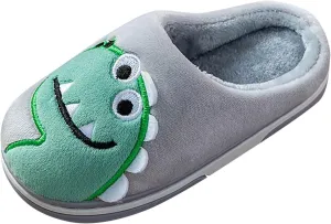 Toddler Boys Girls Dinosaur House Slippers with Fleece Lining Cozy Household Shoes Non-Slip Fuzzy Kids Shoes