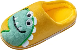 Toddler Boys Girls Dinosaur House Slippers with Fleece Lining Cozy Household Shoes Non-Slip Fuzzy Kids Shoes