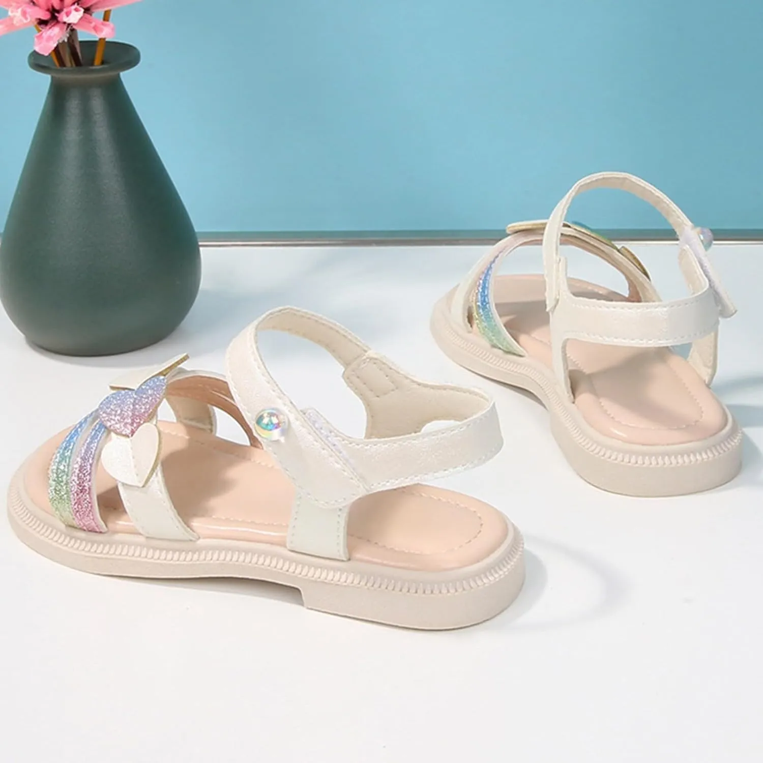 Toddler Girls Sandals Girls Cute Heart Sandals Open Toe Summer Dress Shoes Fisherman Water Beach Flat