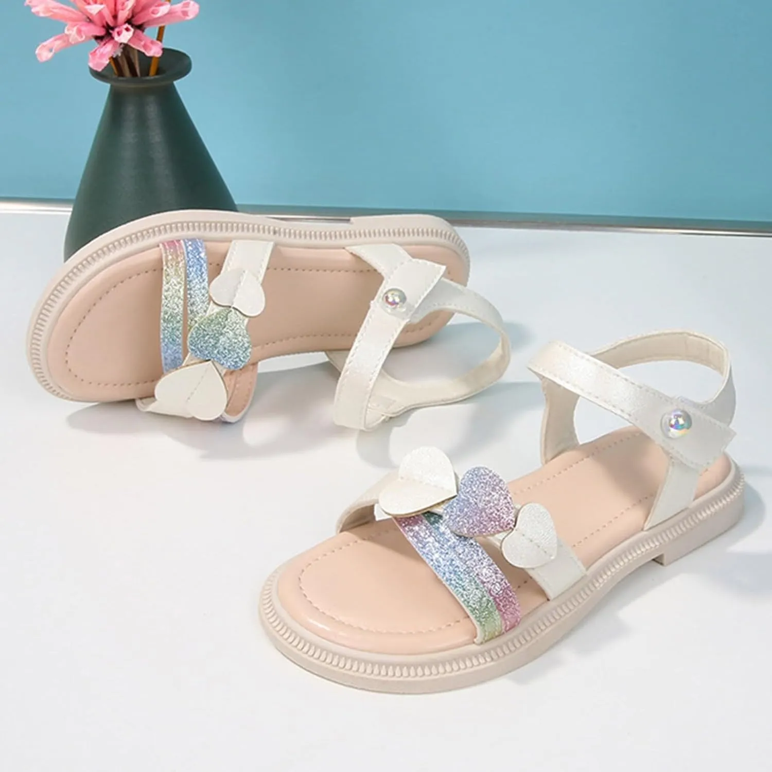 Toddler Girls Sandals Girls Cute Heart Sandals Open Toe Summer Dress Shoes Fisherman Water Beach Flat