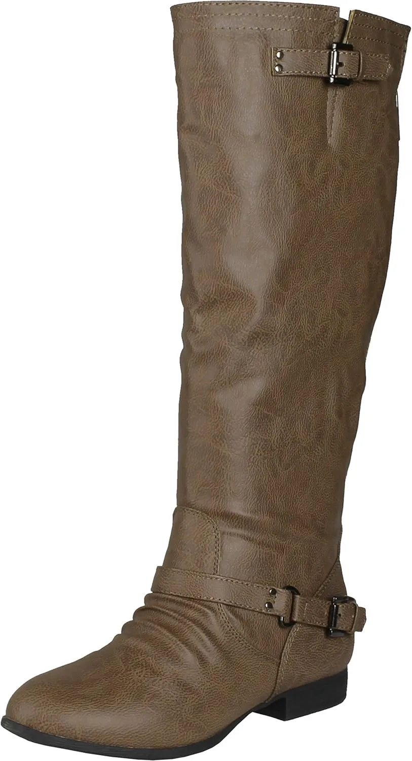TOP Moda Womens Coco-20 Knee High Round Toe Buckle Slouched Riding Flat Boots