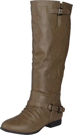 TOP Moda Womens Coco-20 Knee High Round Toe Buckle Slouched Riding Flat Boots