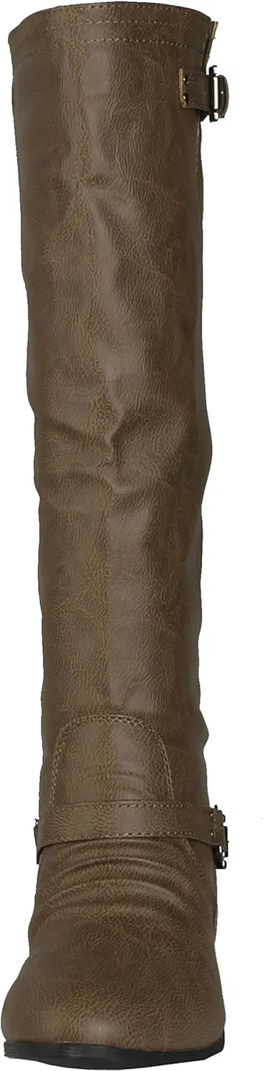 TOP Moda Womens Coco-20 Knee High Round Toe Buckle Slouched Riding Flat Boots
