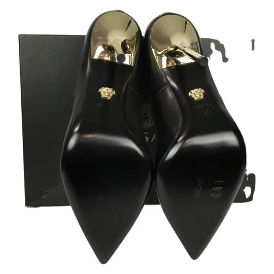 Versace Women's Gold Medusa Logo High Heel Shoes Patent Leather Black Sz 35
