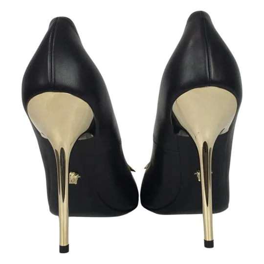 Versace Women's Gold Medusa Logo High Heel Shoes Patent Leather Black Sz 35
