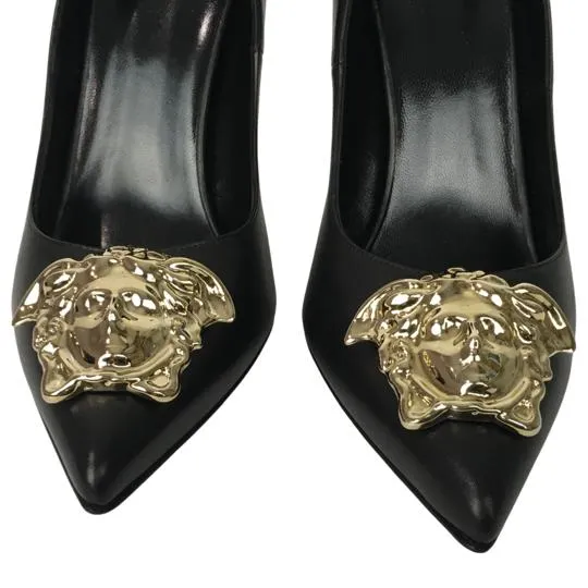 Versace Women's Gold Medusa Logo High Heel Shoes Patent Leather Black Sz 35