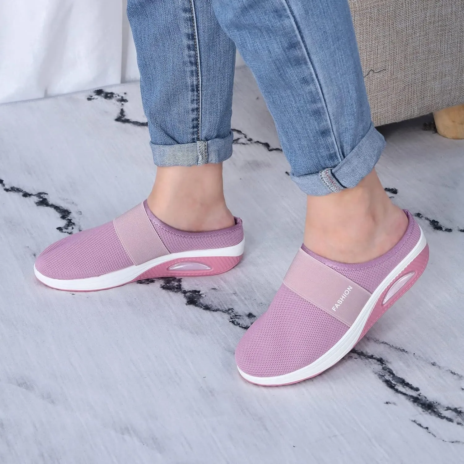Wide Foot Orthopedic Sandals Sneakers Womens Breathable Slip On Arch Support Sport Slides Non-Slip Thick Slippers Outdoor Casual Walking Shoes Anti-Slip Platform Shoes Women