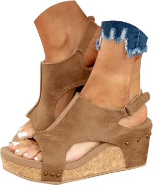 Wide Width Wedges for Women Comfy Cork Open Toe Orthopedic Sandals Non-Slip Thick Sole Leather Platform Summer Sandals