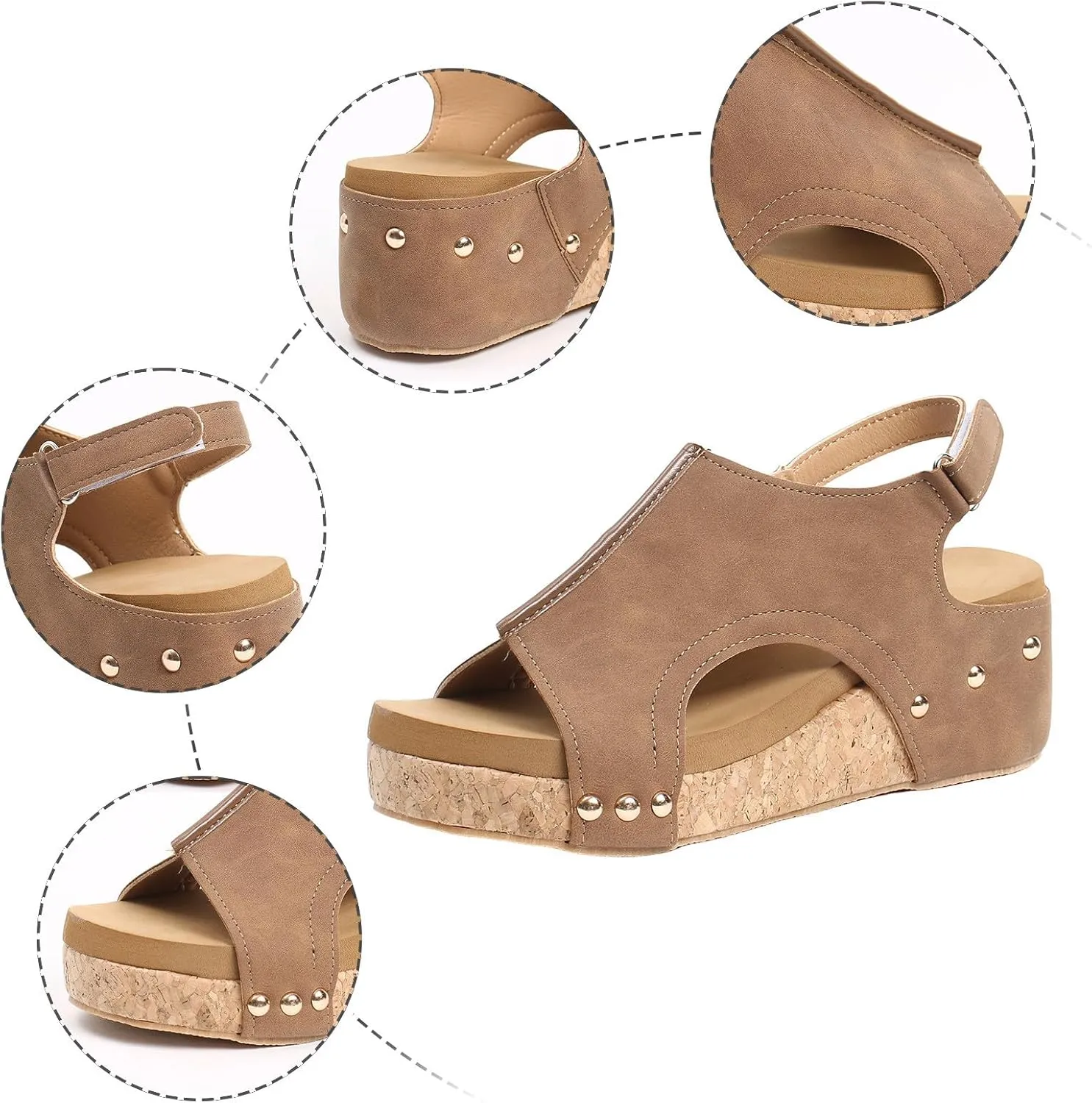 Wide Width Wedges for Women Comfy Cork Open Toe Orthopedic Sandals Non-Slip Thick Sole Leather Platform Summer Sandals