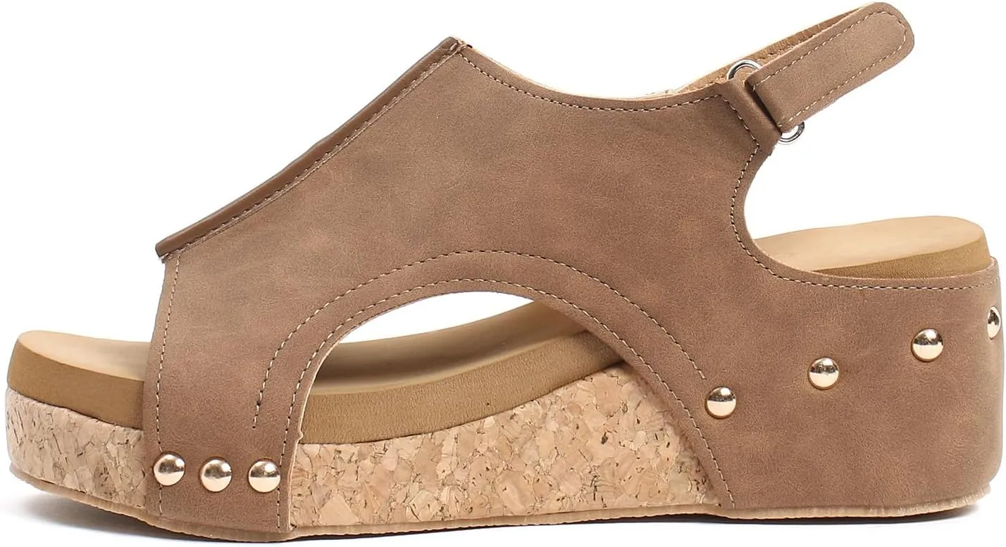 Wide Width Wedges for Women Comfy Cork Open Toe Orthopedic Sandals Non-Slip Thick Sole Leather Platform Summer Sandals