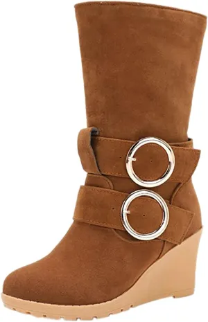 Winter Boots for Women 2024 Women's Warm Faux Fur Lined Mid-Calf Winter Snow Boots Knee High Platform Wedge Boots