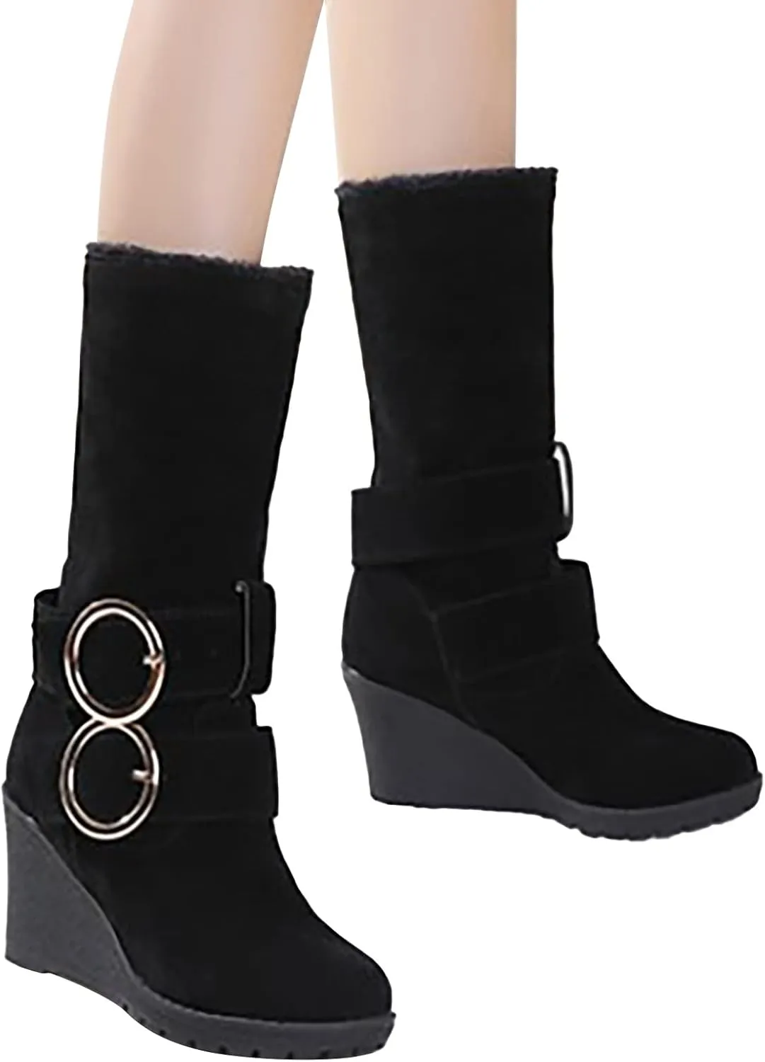 Winter Boots for Women 2024 Women's Warm Faux Fur Lined Mid-Calf Winter Snow Boots Knee High Platform Wedge Boots