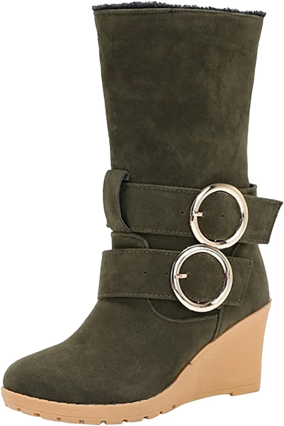 Winter Boots for Women 2024 Women's Warm Faux Fur Lined Mid-Calf Winter Snow Boots Knee High Platform Wedge Boots