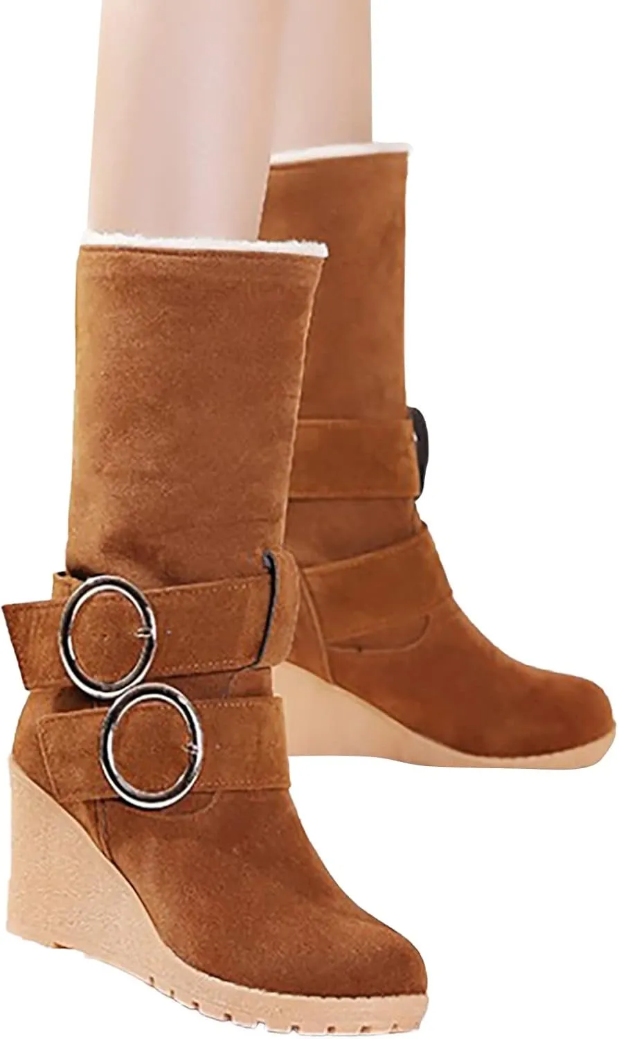 Winter Boots for Women 2024 Women's Warm Faux Fur Lined Mid-Calf Winter Snow Boots Knee High Platform Wedge Boots