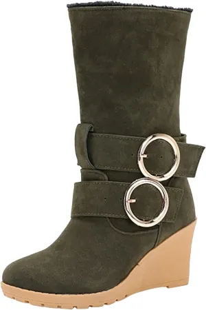 Winter Boots for Women 2024 Women's Warm Faux Fur Lined Mid-Calf Winter Snow Boots Knee High Platform Wedge Boots