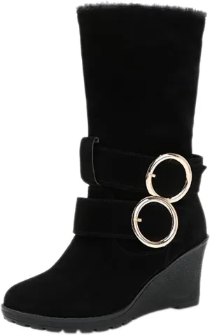 Winter Boots for Women 2024 Women's Warm Faux Fur Lined Mid-Calf Winter Snow Boots Knee High Platform Wedge Boots