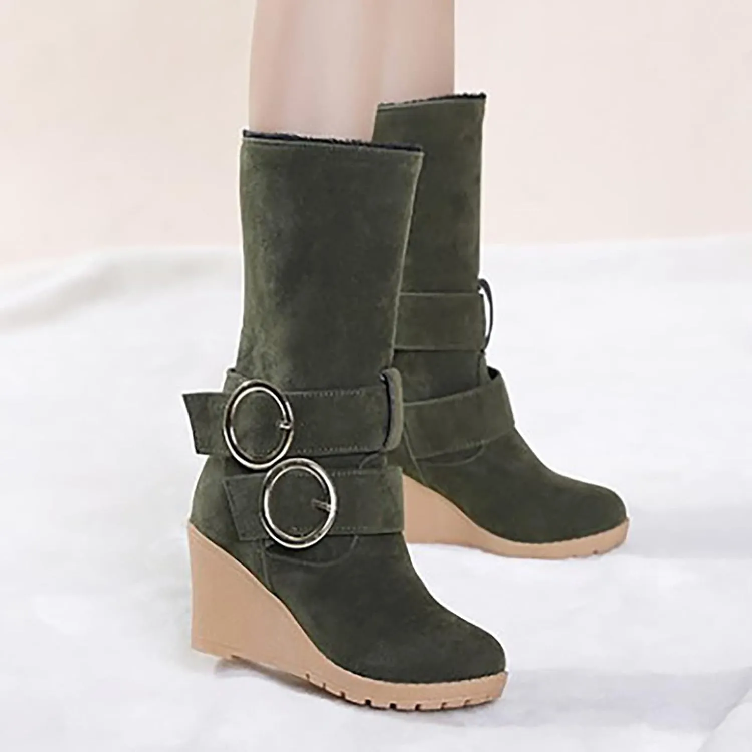 Winter Boots for Women 2024 Women's Warm Faux Fur Lined Mid-Calf Winter Snow Boots Knee High Platform Wedge Boots