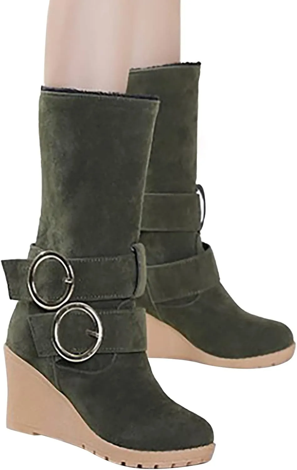 Winter Boots for Women 2024 Women's Warm Faux Fur Lined Mid-Calf Winter Snow Boots Knee High Platform Wedge Boots
