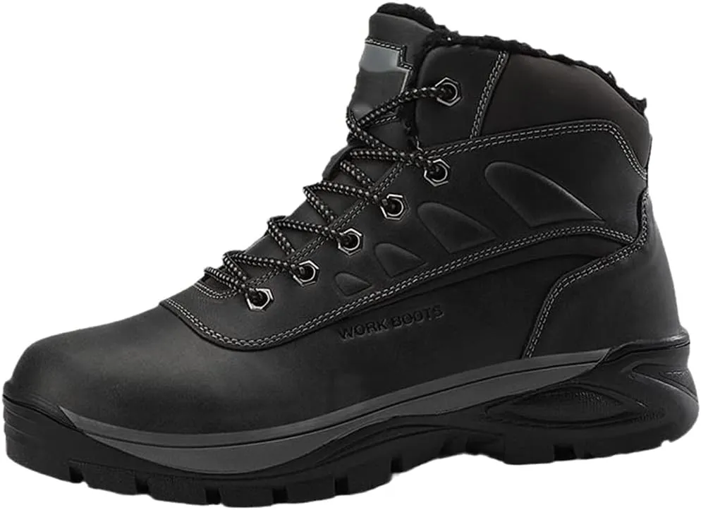 Winter Men's Boots Thick Plush Warm Men's Snow Boots Waterproof Men's Ankle Boots Outdoor Hiking Boots Work Boots Black 7.5
