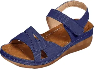 Women Comfortable Sandals Orthotic Walking Sandals Orthopedic Arch Support Sandal Slip On Low Wedge Casual Sandal Adjustable Ankle Strap Concise Casual Summer Shoes