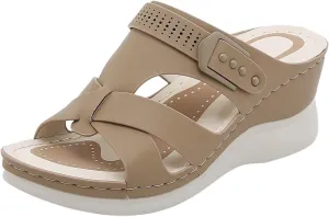 Women Orthopedic Wedge Sandals 2025 Summer Dressy Open Toe Platform Walking Sandals Comfortable Casual Slip on Beach Slippers