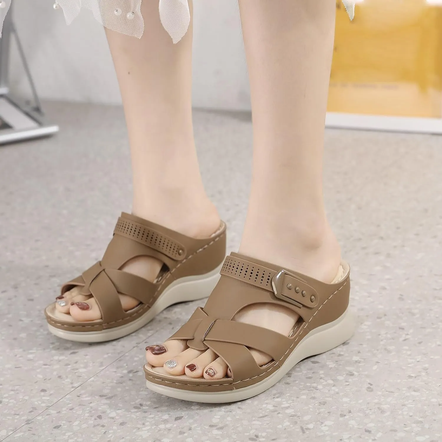 Women Orthopedic Wedge Sandals 2025 Summer Dressy Open Toe Platform Walking Sandals Comfortable Casual Slip on Beach Slippers