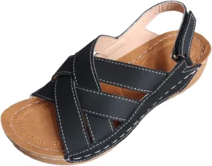 Womens Ankle Strap Sandals Walking Hiking Summer Beach Flats Shoes Comfort Open Toe Comfortable Dressy Arch Support Wedges Sandals Round Bottom Buckle Wide Width Beach Slippers Orthotic Shoes