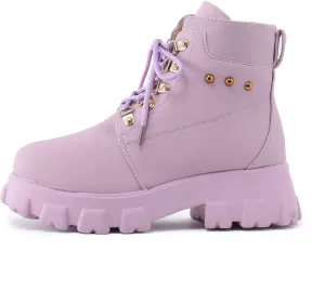 Womens Boots Fashion Casual Solid Color Lace Up Round Toe Boots for Women Lug Sole Non Slip Cozy Ankle Boots