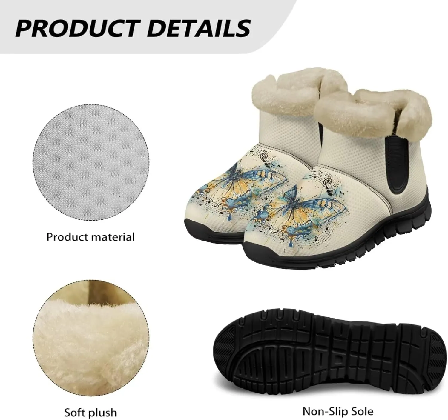 Women's Butterfly Snow Boots Winter Shoes Soft Lined Anti-Slip Hiking Boot Outdoor Shoes for Women