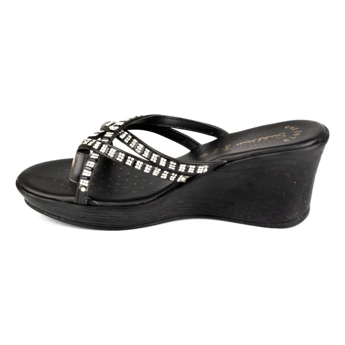 Womens Diamante Sandal front High Wedge