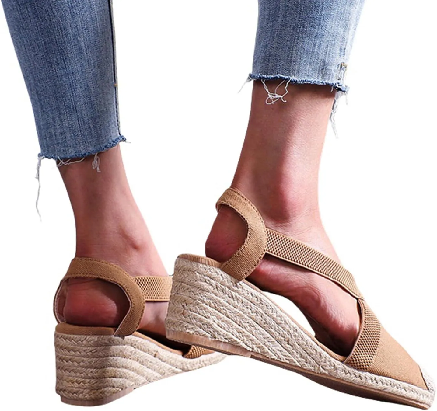 Womens Espadrille Platform Wedge Sandals Closed Toe Elastic Ankle Strap Slingback Sandals Summer Casual High Heels Dressy Cute Wedges Sandal Shoes