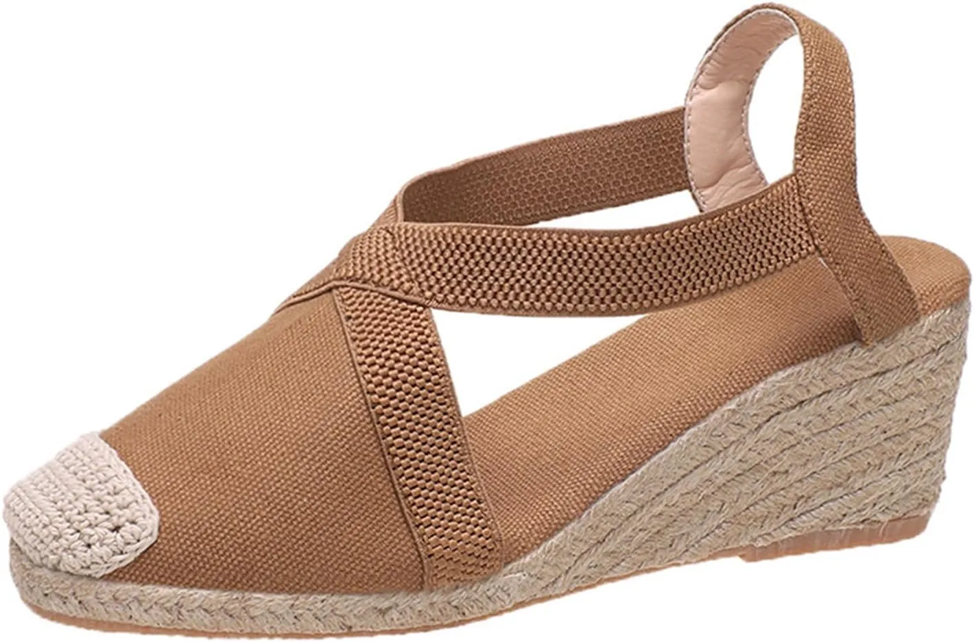 Womens Espadrille Platform Wedge Sandals Closed Toe Elastic Ankle Strap Slingback Sandals Summer Casual High Heels Dressy Cute Wedges Sandal Shoes
