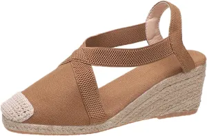 Womens Espadrille Platform Wedge Sandals Closed Toe Elastic Ankle Strap Slingback Sandals Summer Casual High Heels Dressy Cute Wedges Sandal Shoes