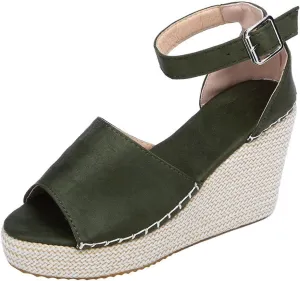 Womens Espadrille Wedge Sandals Peep Toe Ankle Buckle Platform Open Toe Ankle Strap Casual Summer Beach Roman Style Shoes