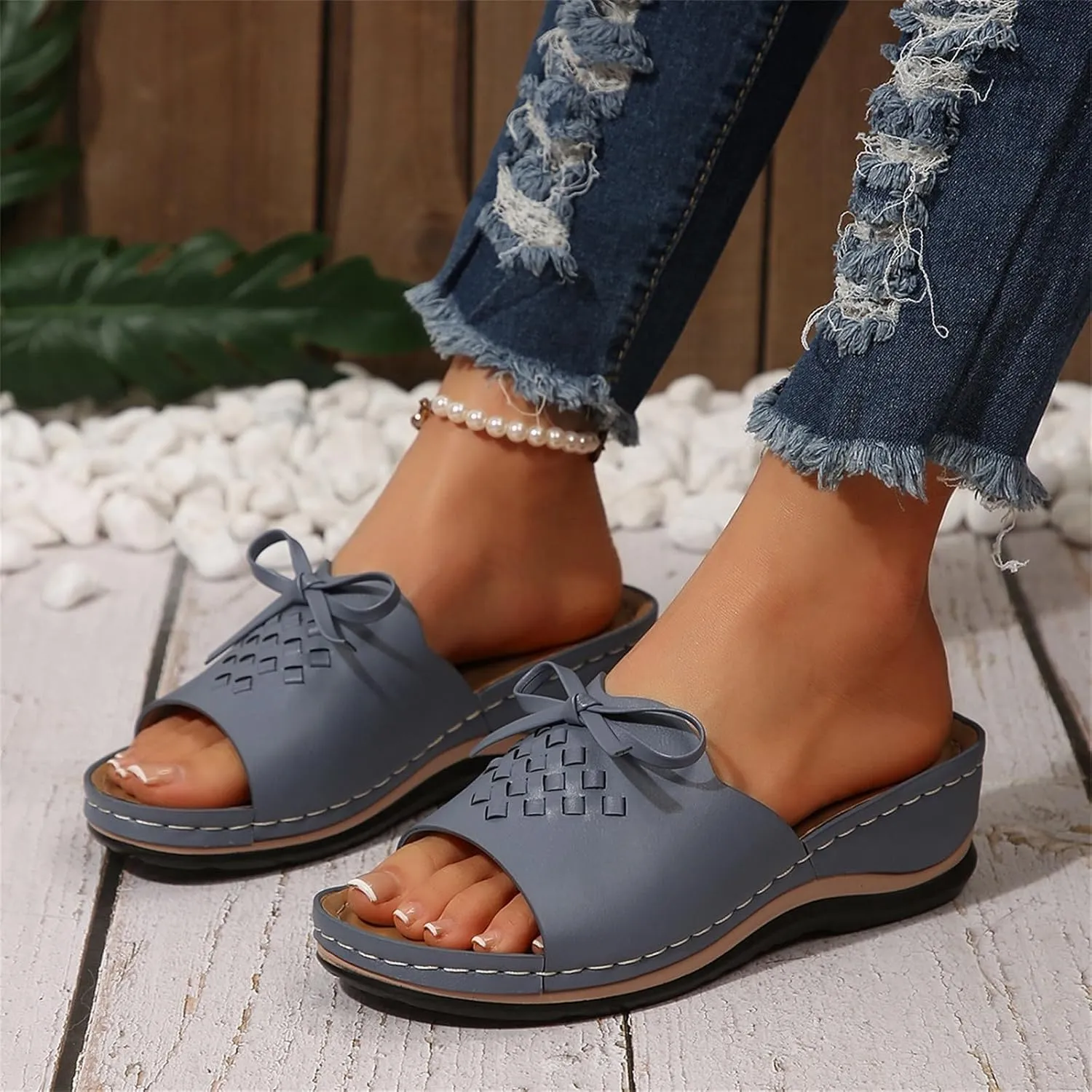Womens Heeled Sandals Open Toe Slip On Block Chunky Ankle Strap Comfortable Backless Slide Dressy Flat Arch Support Orthotic Slides 2025 Comfy Orthopedic Flip Flops Sandal Slippers