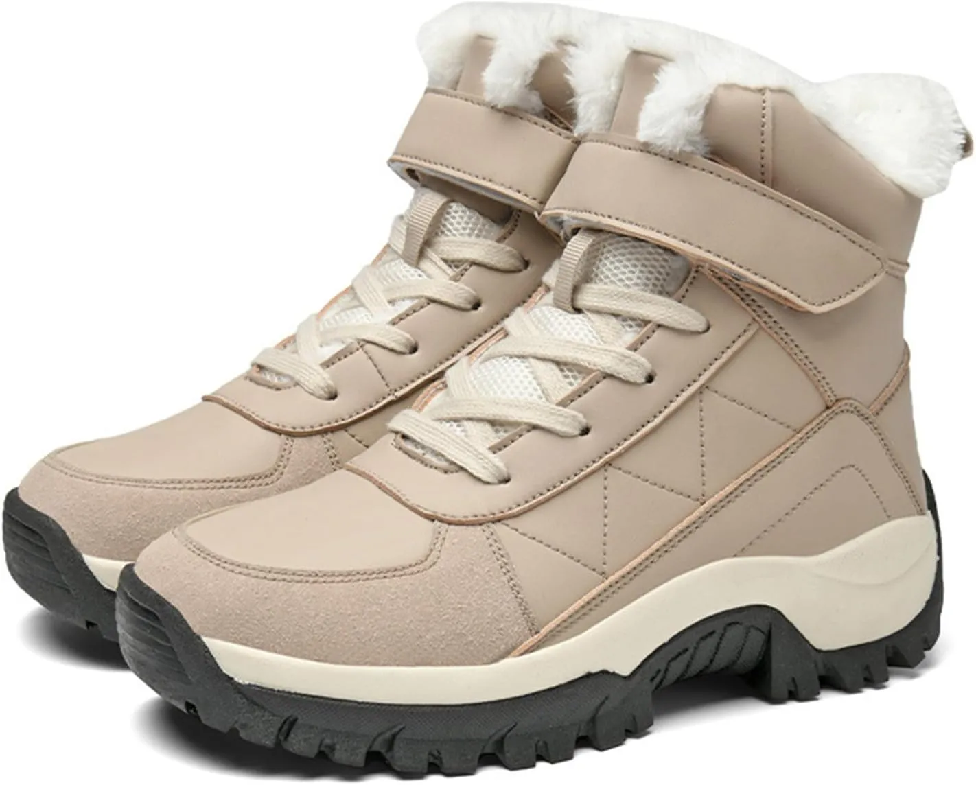 Women'S Leather Platform Fashion Snow Boots Winter Plus Velvet Warm Non-Slip Waterproof Lightweight Outdoor Hiking Boots Comfortable Hiking Mountaineering Shoes