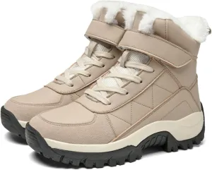 Women'S Leather Platform Fashion Snow Boots Winter Plus Velvet Warm Non-Slip Waterproof Lightweight Outdoor Hiking Boots Comfortable Hiking Mountaineering Shoes