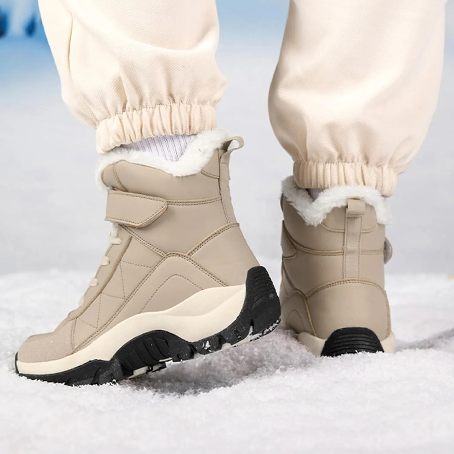 Women'S Leather Platform Fashion Snow Boots Winter Plus Velvet Warm Non-Slip Waterproof Lightweight Outdoor Hiking Boots Comfortable Hiking Mountaineering Shoes