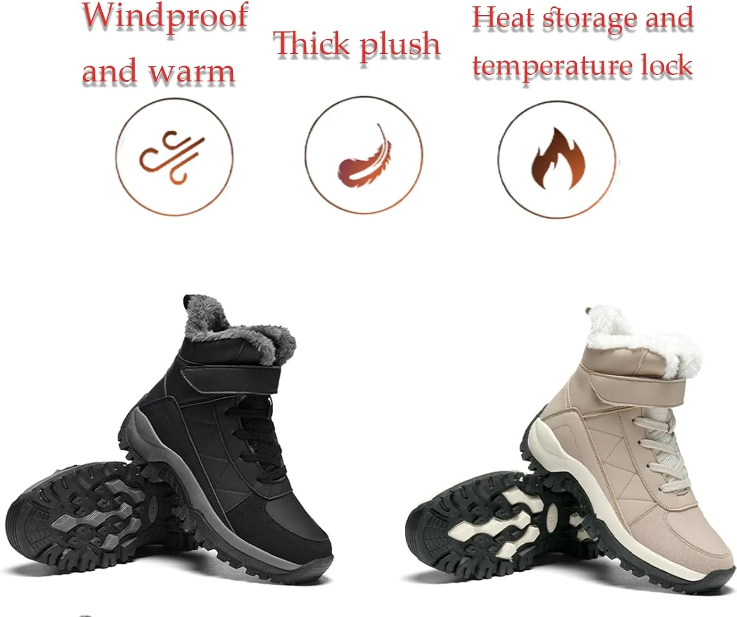 Women'S Leather Platform Fashion Snow Boots Winter Plus Velvet Warm Non-Slip Waterproof Lightweight Outdoor Hiking Boots Comfortable Hiking Mountaineering Shoes