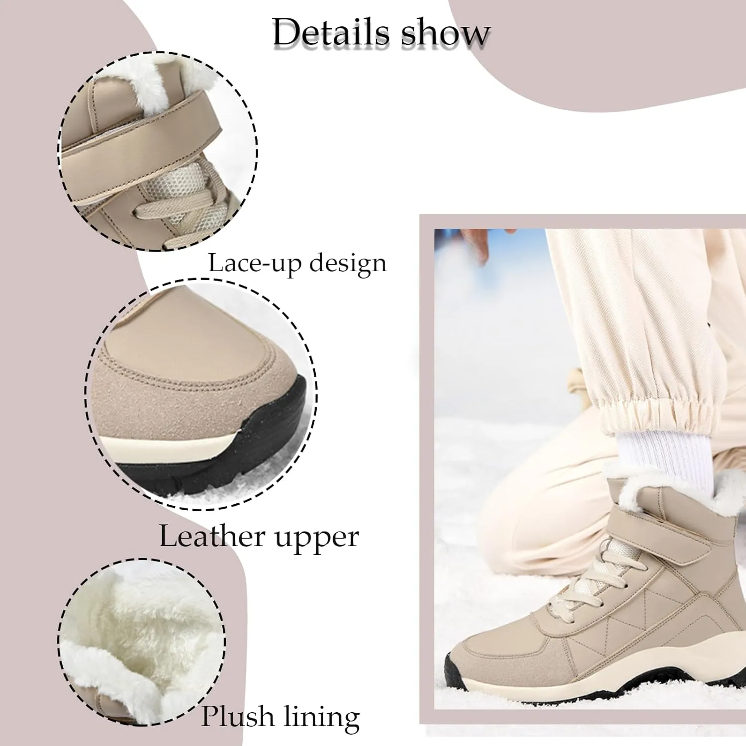 Women'S Leather Platform Fashion Snow Boots Winter Plus Velvet Warm Non-Slip Waterproof Lightweight Outdoor Hiking Boots Comfortable Hiking Mountaineering Shoes