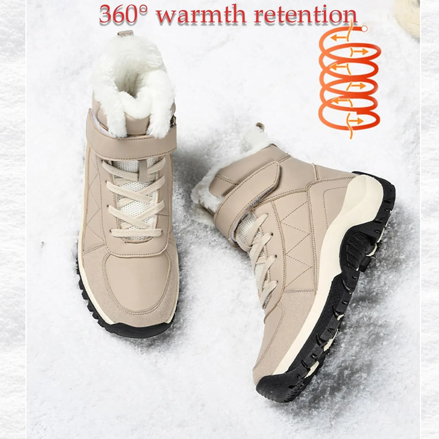 Women'S Leather Platform Fashion Snow Boots Winter Plus Velvet Warm Non-Slip Waterproof Lightweight Outdoor Hiking Boots Comfortable Hiking Mountaineering Shoes