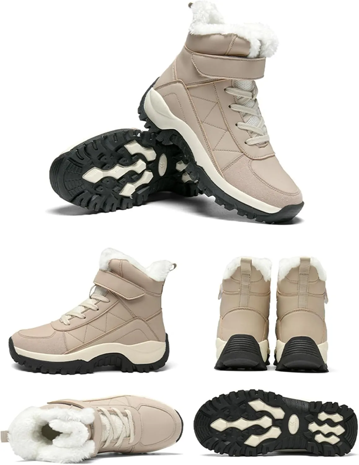 Women'S Leather Platform Fashion Snow Boots Winter Plus Velvet Warm Non-Slip Waterproof Lightweight Outdoor Hiking Boots Comfortable Hiking Mountaineering Shoes